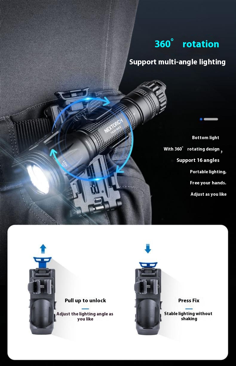 Tactical Quick Pull Flashlight Holster Degree Rotating Lockable