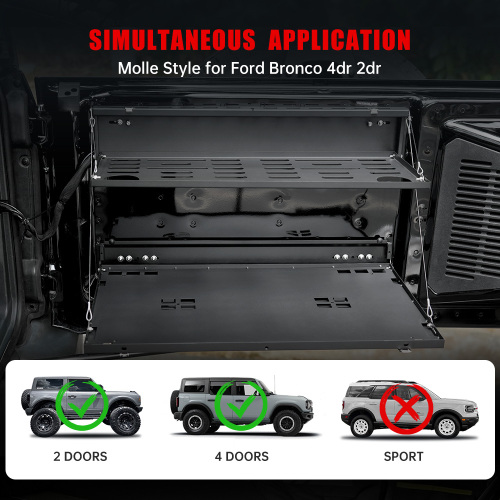 Tailgate Table Molle Panel For Ford Bronco 2021-2024 2-Tier Foldable Rear Storage Cargo Rack Shelf Camping Des