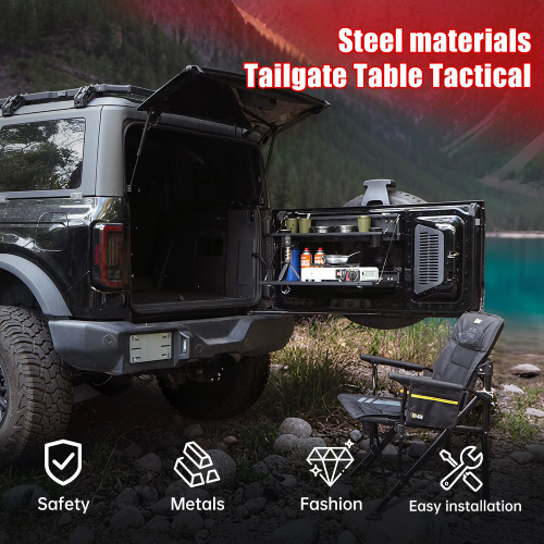 Tailgate Table Molle Panel For Ford Bronco 2021-2024 2-Tier Foldable Rear Storage Cargo Rack Shelf Camping Des