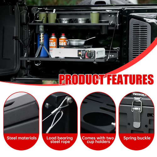 Tailgate Table Molle Panel For Ford Bronco 2021-2024 2-Tier Foldable Rear Storage Cargo Rack Shelf Camping Des