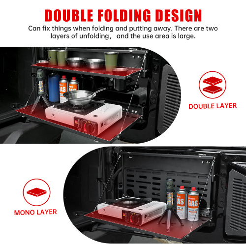 Tailgate Table Molle Panel For Ford Bronco 2021-2024 2-Tier Foldable Rear Storage Cargo Rack Shelf Camping Des