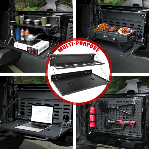 Tailgate Table Molle Panel For Ford Bronco 2021-2024 2-Tier Foldable Rear Storage Cargo Rack Shelf Camping Des