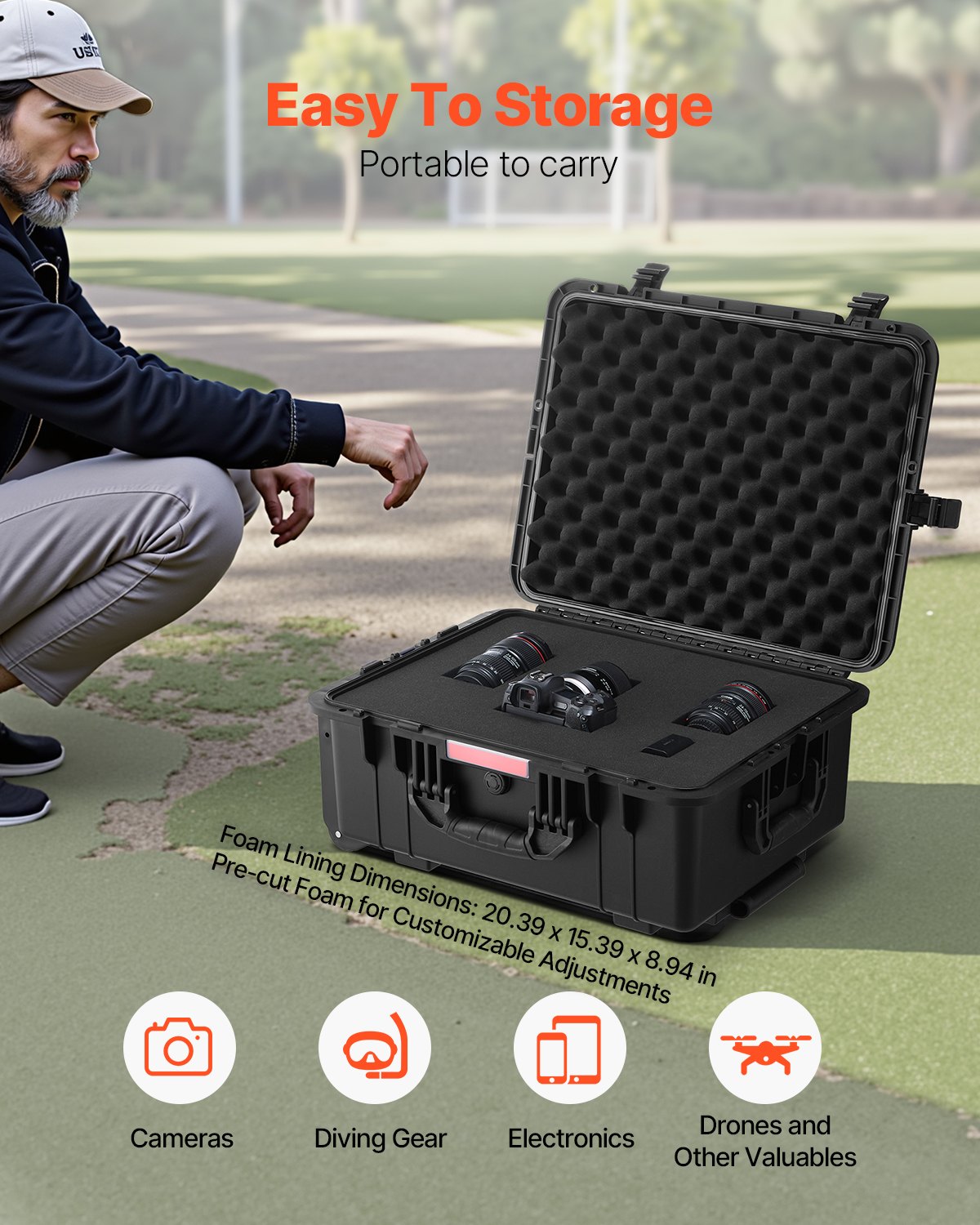 Outdoor Hunting Box Case - Weatherproof Heavy Duty Protective Box Case With Pre-Cut Foam, Wheels  Retractable 
