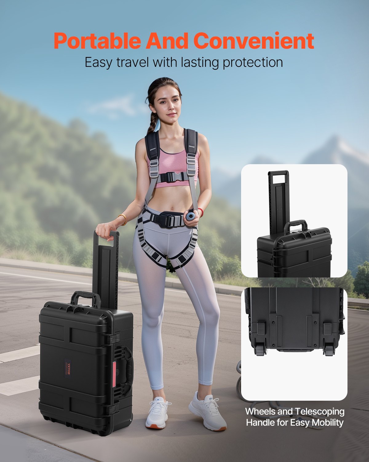 Outdoor Hunting Box Case - Weatherproof Heavy Duty Protective Box Case With Pre-Cut Foam, Wheels  Retractable 