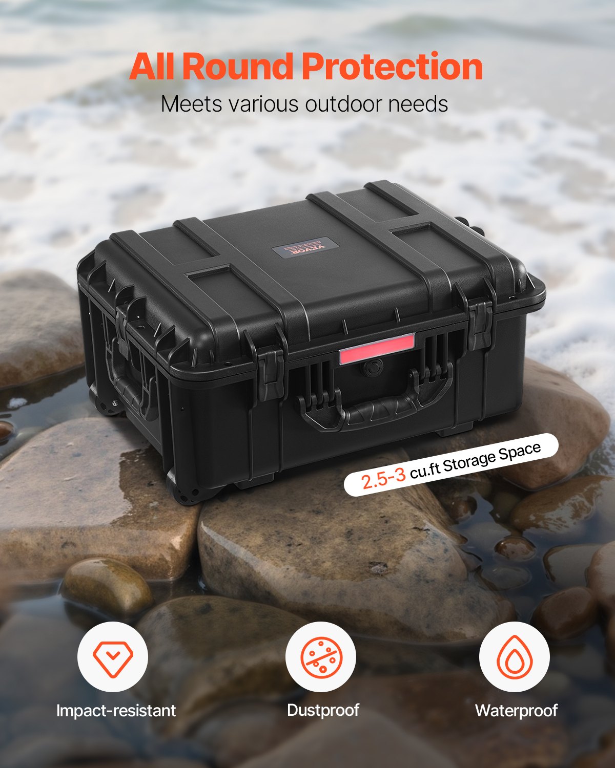 Outdoor Hunting Box Case - Weatherproof Heavy Duty Protective Box Case With Pre-Cut Foam, Wheels  Retractable 
