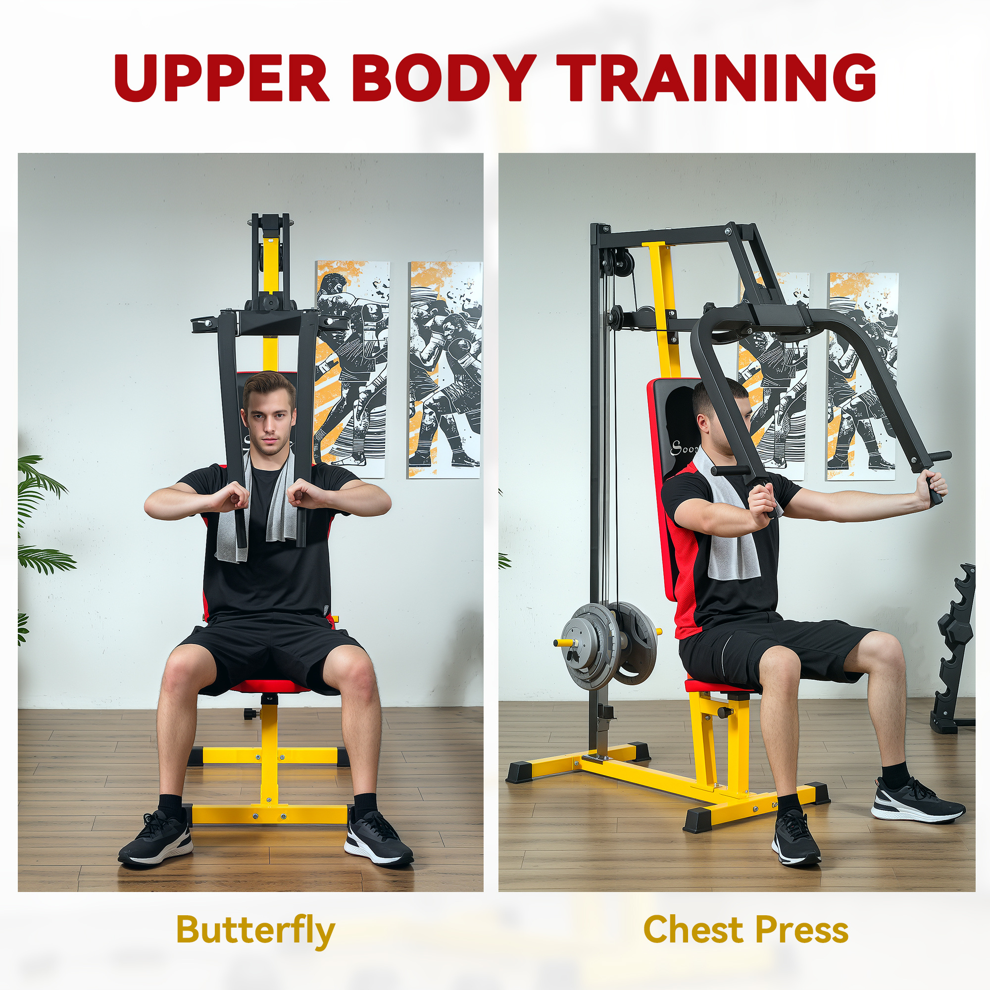 Chest Fly and Chest Press Machine, 4-Level Seat, Plate-Loaded to 132 lb, Steel Frame, Yellow 30 Product Image