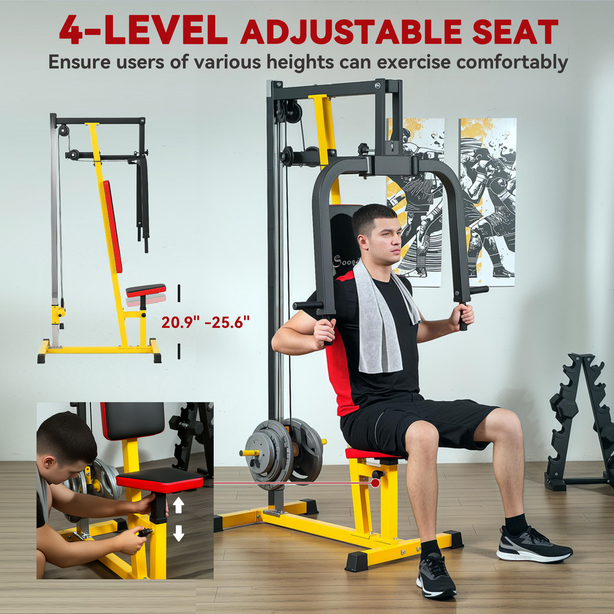 Chest Fly and Chest Press Machine, 4-Level Seat, Plate-Loaded to 132 lb, Steel Frame, Yellow 31 Product Image
