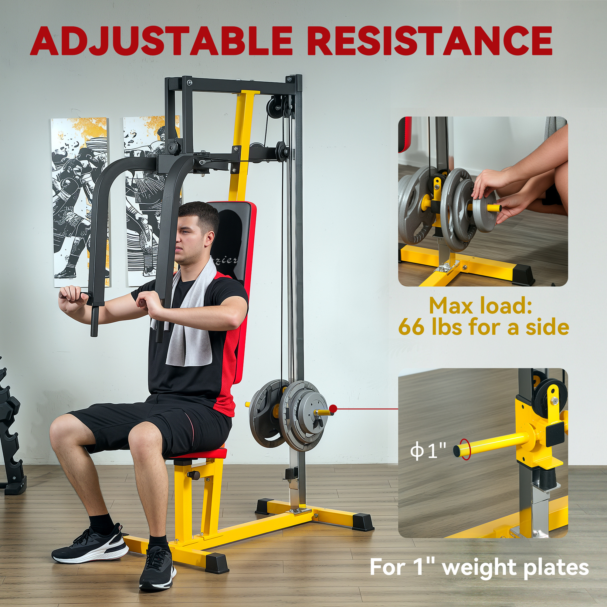 Chest Fly and Chest Press Machine, 4-Level Seat, Plate-Loaded to 132 lb, Steel Frame, Yellow 32 Product Image