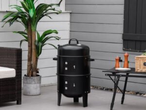 3-in-1 Vertical Charcoal BBQ Smoker Grill With 2 Cooking Areas And Thermometer