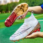 Men's Gold Sole High-Top Soccer Cleats - Artificial Grass Training Shoes - Image 4