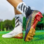 Men's Gold Sole High-Top Soccer Cleats - Artificial Grass Training Shoes