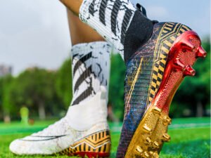 Men's Gold Sole High-Top Soccer Cleats - Artificial Grass Training Shoes