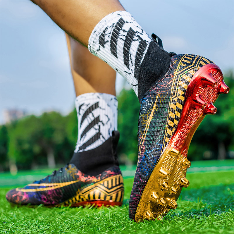 High-Top Soccer Cleats Men's Gold Sole - Artificial Grass Training Shoes