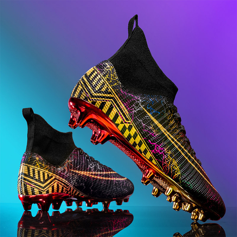 High-Top Soccer Cleats Men's Gold Sole - Artificial Grass Training Shoes