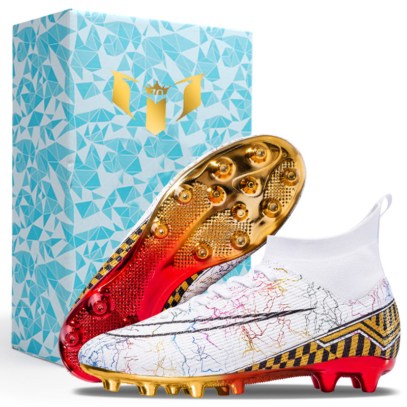 High-Top Soccer Cleats Men's Gold Sole - Artificial Grass Training Shoes