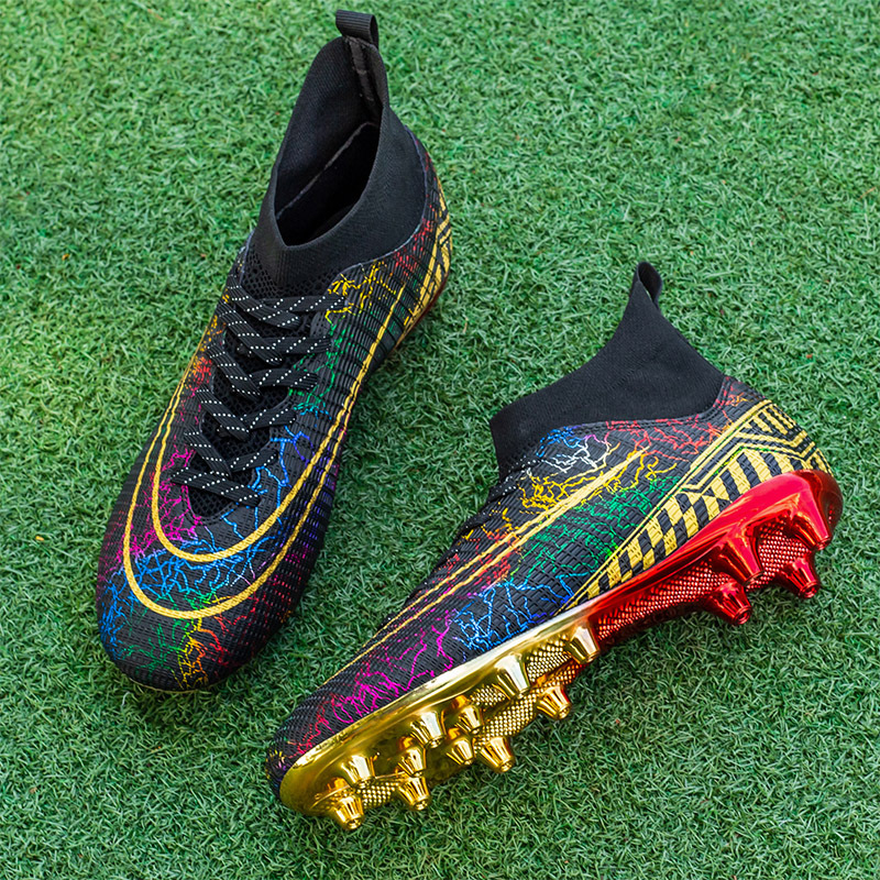 High-Top Soccer Cleats Men's Gold Sole - Artificial Grass Training Shoes