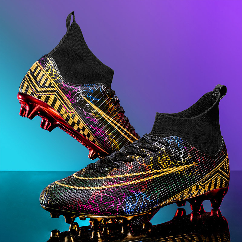 High-Top Soccer Cleats Men's Gold Sole - Artificial Grass Training Shoes