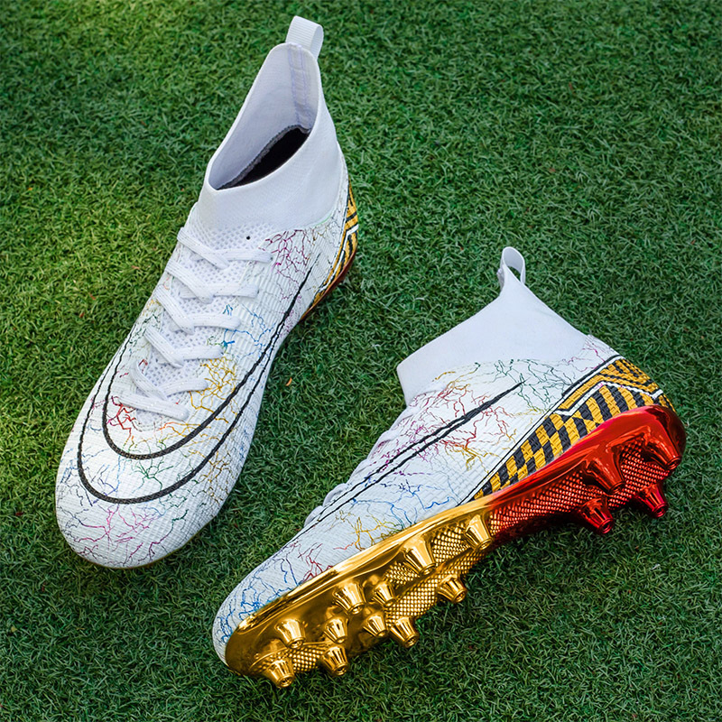 High-Top Soccer Cleats Men's Gold Sole - Artificial Grass Training Shoes