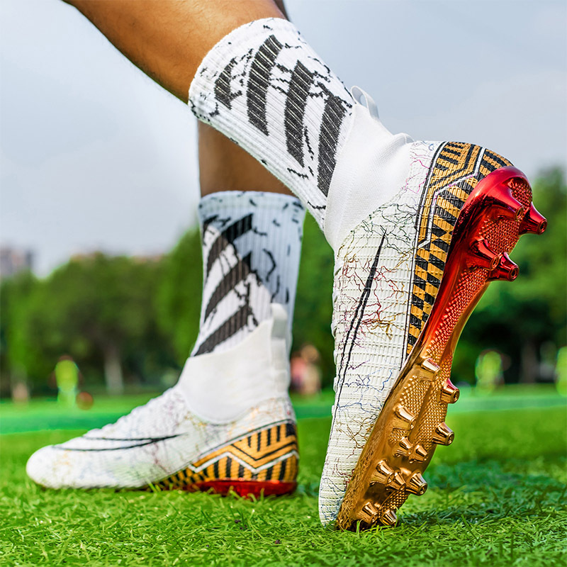 High-Top Soccer Cleats Men's Gold Sole - Artificial Grass Training Shoes