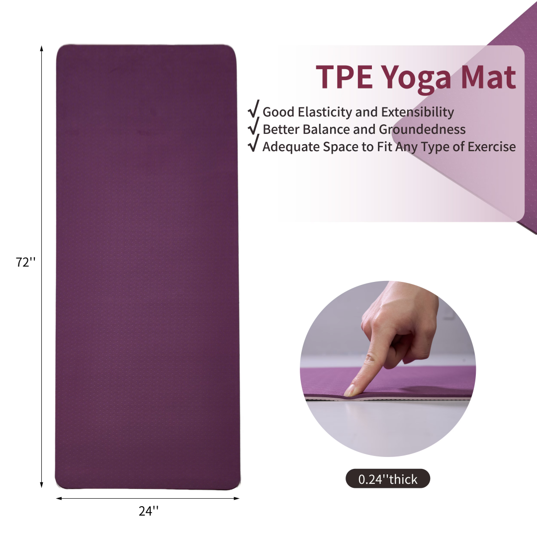 Non-Slip TPE Yoga Mat - 72" x 24" Professional Exercise & Pilates Mat