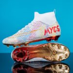 Gold-Plated High-Top Performance Soccer Boots – Elite Turf & Grass Trainers