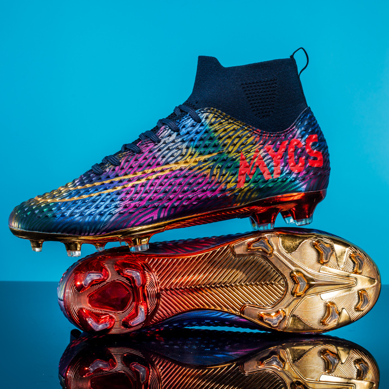 High-Top Performance Soccer Boots Gold-Plated – Elite Turf & Grass Trainers
