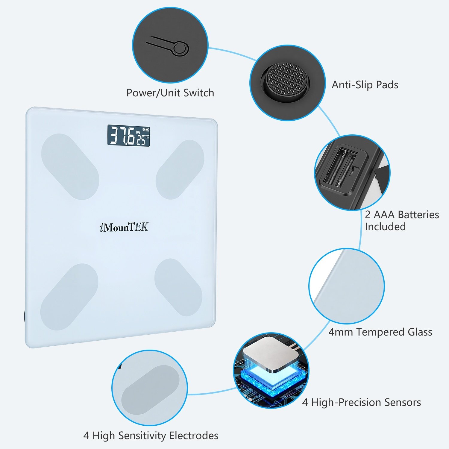 Smart Digital Scale For Body Weight High Accuracy BMI Weight Scale Full Body Composition Analysis Sync With APP 4mm Tempered Glass 397LBS Capacity LCD Display 8 Smart Digital Scale For Body Weight High Accuracy BMI Weight Scale Full Body Composition Analysis Sync With APP 4mm Tempered Glass 397LBS Capacity LCD Display - Image 8