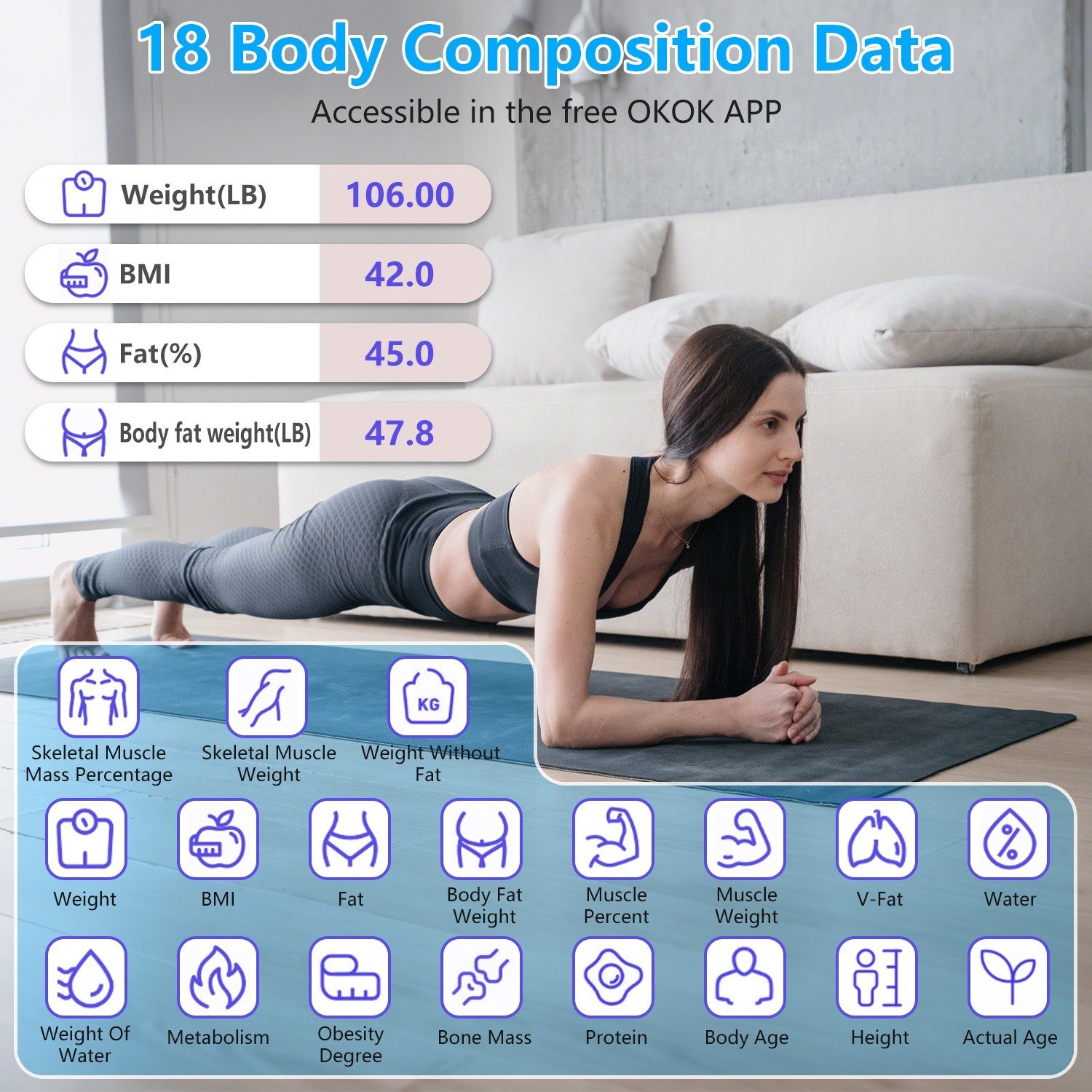 Smart Digital Scale For Body Weight High Accuracy BMI Weight Scale Full Body Composition Analysis Sync With APP 4mm Tempered Glass 397LBS Capacity LCD Display 3 Smart Digital Scale For Body Weight High Accuracy BMI Weight Scale Full Body Composition Analysis Sync With APP 4mm Tempered Glass 397LBS Capacity LCD Display - Image 3