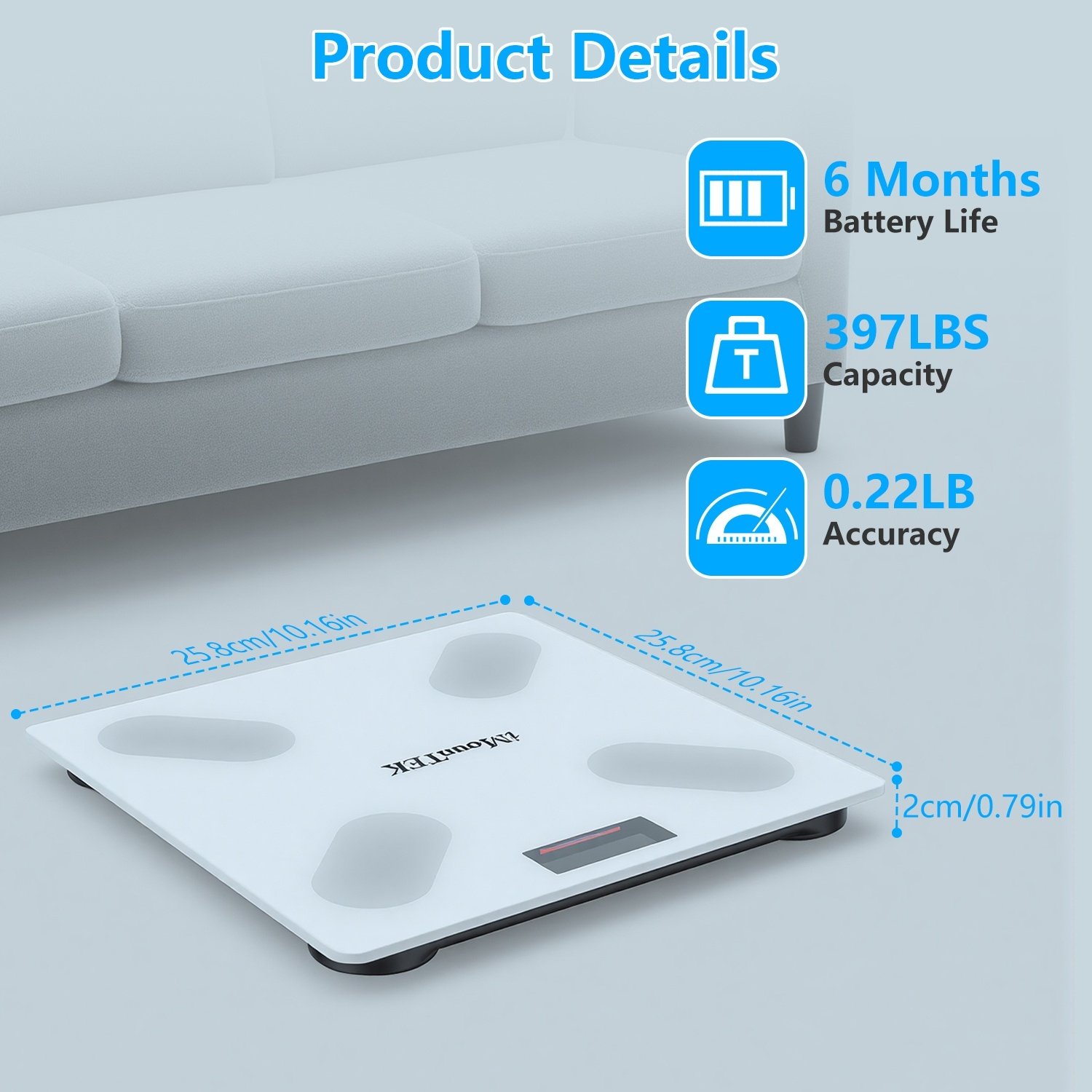 Smart Digital Scale For Body Weight High Accuracy BMI Weight Scale Full Body Composition Analysis Sync With APP 4mm Tempered Glass 397LBS Capacity LCD Display 9 Smart Digital Scale For Body Weight High Accuracy BMI Weight Scale Full Body Composition Analysis Sync With APP 4mm Tempered Glass 397LBS Capacity LCD Display - Image 9