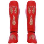 Fitness Eddy Men and Women MMA Sanda Greaves – Premium Artificial Leather Boxing Shin Guards & Martial Arts Training Protective Gear