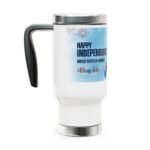 Independence Day 4th of July Stainless Steel Travel Mug with Handle - USA Flag & Fireworks Design, 14oz - Image 3