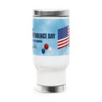 Independence Day 4th of July Stainless Steel Travel Mug with Handle - USA Flag & Fireworks Design, 14oz - Image 2