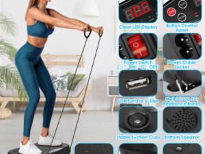 Fitness Eddy 21 Whole Body Vibration Exercise Machine – Premium 200W Digital Workout Platform with 120 Speeds, Wireless Audio Speaker & Resistance Bands