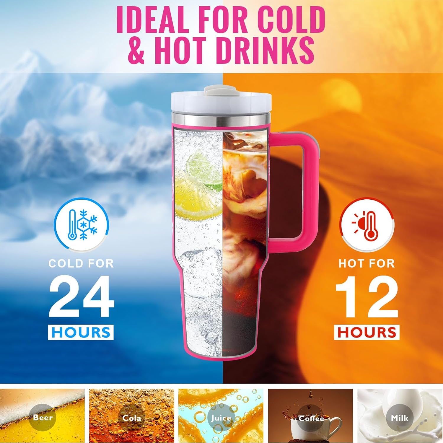 Insulated Tumbler 40oz – Premium Stainless Steel Sports Water Mug with Handle, Straw & Spill-Proof Lid