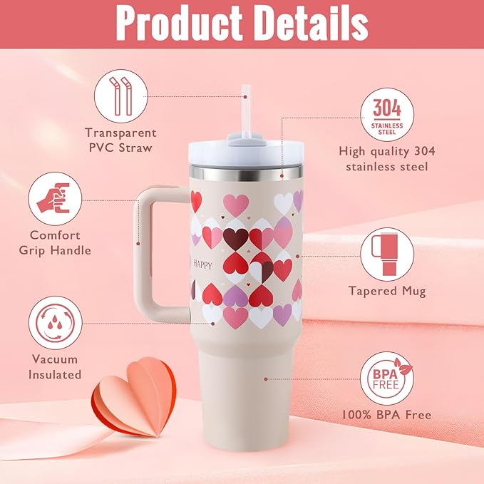 Insulated Tumbler 40oz – Premium Stainless Steel Sports Water Mug with Handle, Straw & Spill-Proof Lid