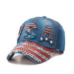 World Cup USA Bling Baseball Cap ,Rhinestone Denim Fan Hat,navy Blue - Image 3