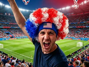 Fitness Eddy 21 Red White Blue Fan Wig For World Cup,USA World Cup Headband Wig - Ideal For Soccer Enthusiasts, Wig Accessory For Celebrations