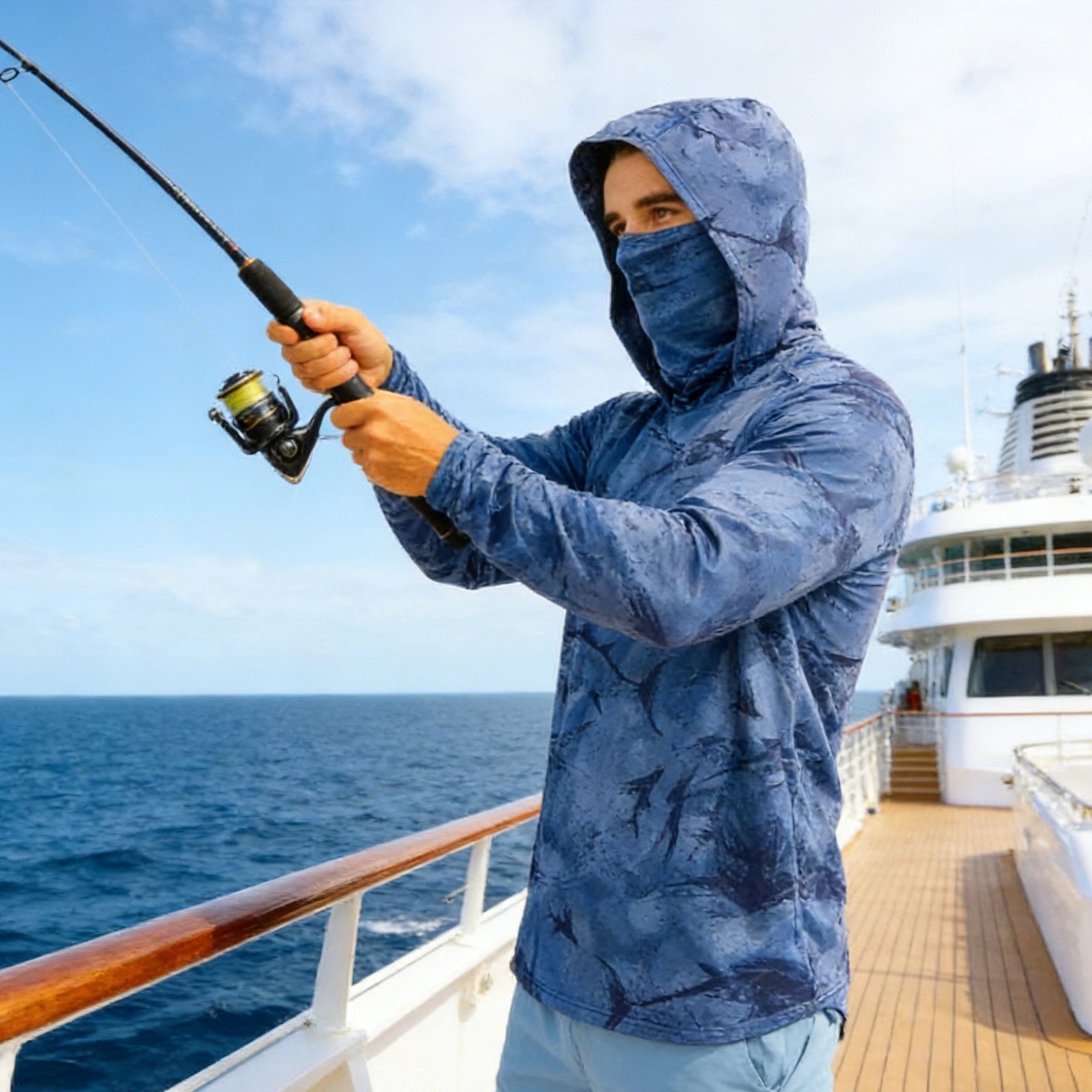Men's Long Sleeve Fishing Shirt - UPF 50 Sun Protection with Face Cover 1 Men's Long Sleeve Fishing Shirt - UPF 50 Sun Protection with Face Cover