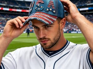 Fitness Eddy 19 World Cup USA Bling Baseball Cap ,Rhinestone Denim Fan Hat,navy Blue