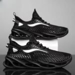 Men's Mesh Running Sneakers – Breathable Lace-Up Low-Top Sports Shoes White, Black, Blue - Image 3