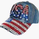World Cup USA Bling Baseball Cap ,Rhinestone Denim Fan Hat,navy Blue - Image 2