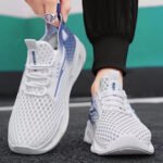 Men's Mesh Running Sneakers – Breathable Lace-Up Low-Top Sports Shoes White, Black, Blue