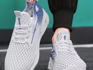 Men's Mesh Running Sneakers – Breathable Lace-Up Low-Top Sports Shoes White, Black, Blue