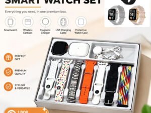 Fitness Eddy 21 Ten-in-One Smart Watch Set With Wireless Earbuds, Multiple Watch Bands, Magnetic Charger & Protective Case