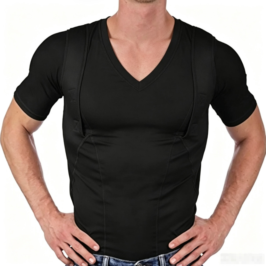 Men's Short-sleeve Concealed-carry Holster High Elastic V Neck Tactical Shirt 40 Men's Short-sleeve Concealed-carry Holster High Elastic V Neck Tactical Shirt - detail 10