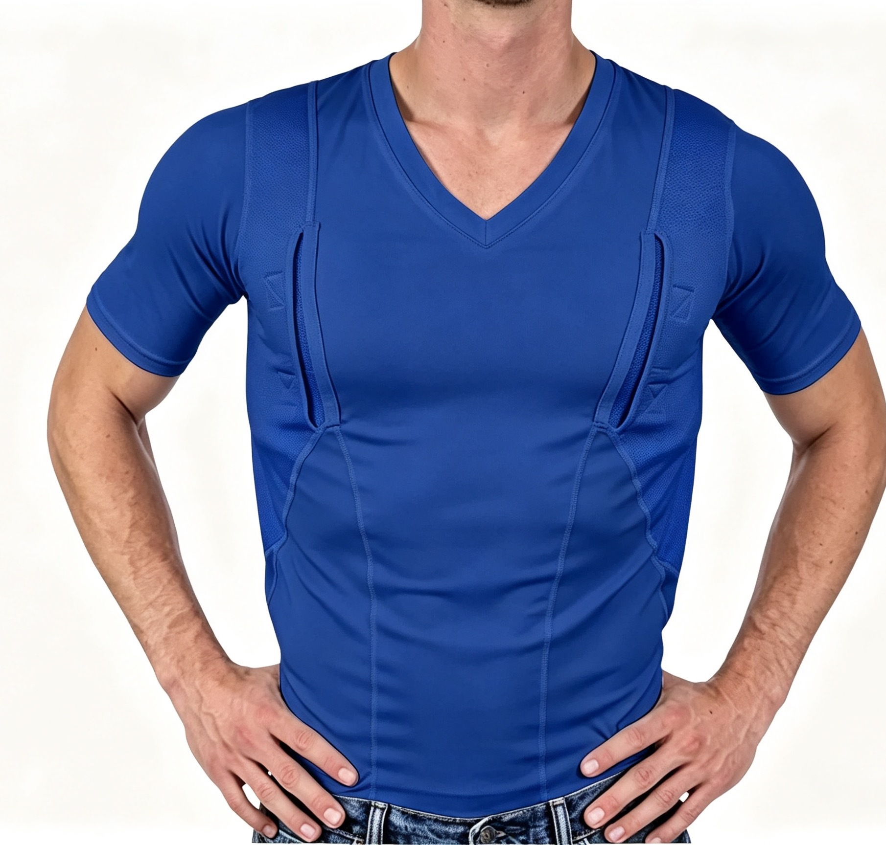 Men's Short-sleeve Concealed-carry Holster High Elastic V Neck Tactical Shirt 37 Men's Short-sleeve Concealed-carry Holster High Elastic V Neck Tactical Shirt - detail 7