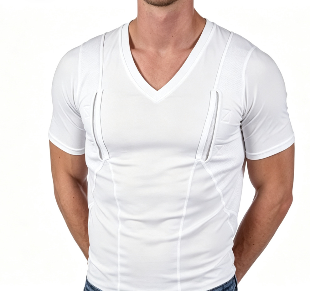 Men's Short-sleeve Concealed-carry Holster High Elastic V Neck Tactical Shirt 38 Men's Short-sleeve Concealed-carry Holster High Elastic V Neck Tactical Shirt - detail 8