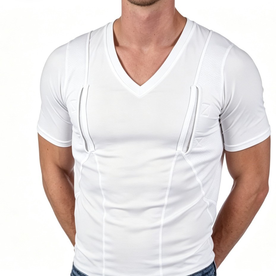 Men's Short-sleeve Concealed-carry Holster High Elastic V Neck Tactical Shirt 6 Men's short-sleeve concealed-carry holster shirt - view 5