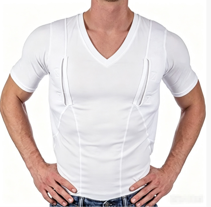 Men's Short-sleeve Concealed-carry Holster High Elastic V Neck Tactical Shirt 44 Men's Short-sleeve Concealed-carry Holster High Elastic V Neck Tactical Shirt - detail 14