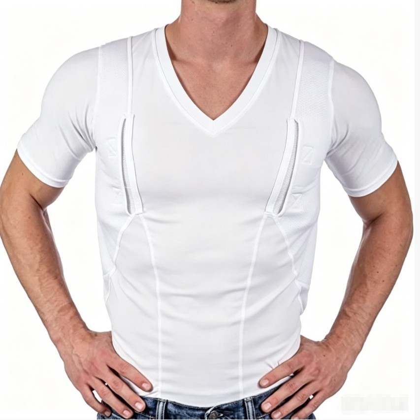 Men's Short-sleeve Concealed-carry Holster High Elastic V Neck Tactical Shirt 3 Men's short-sleeve concealed-carry holster shirt - view 2